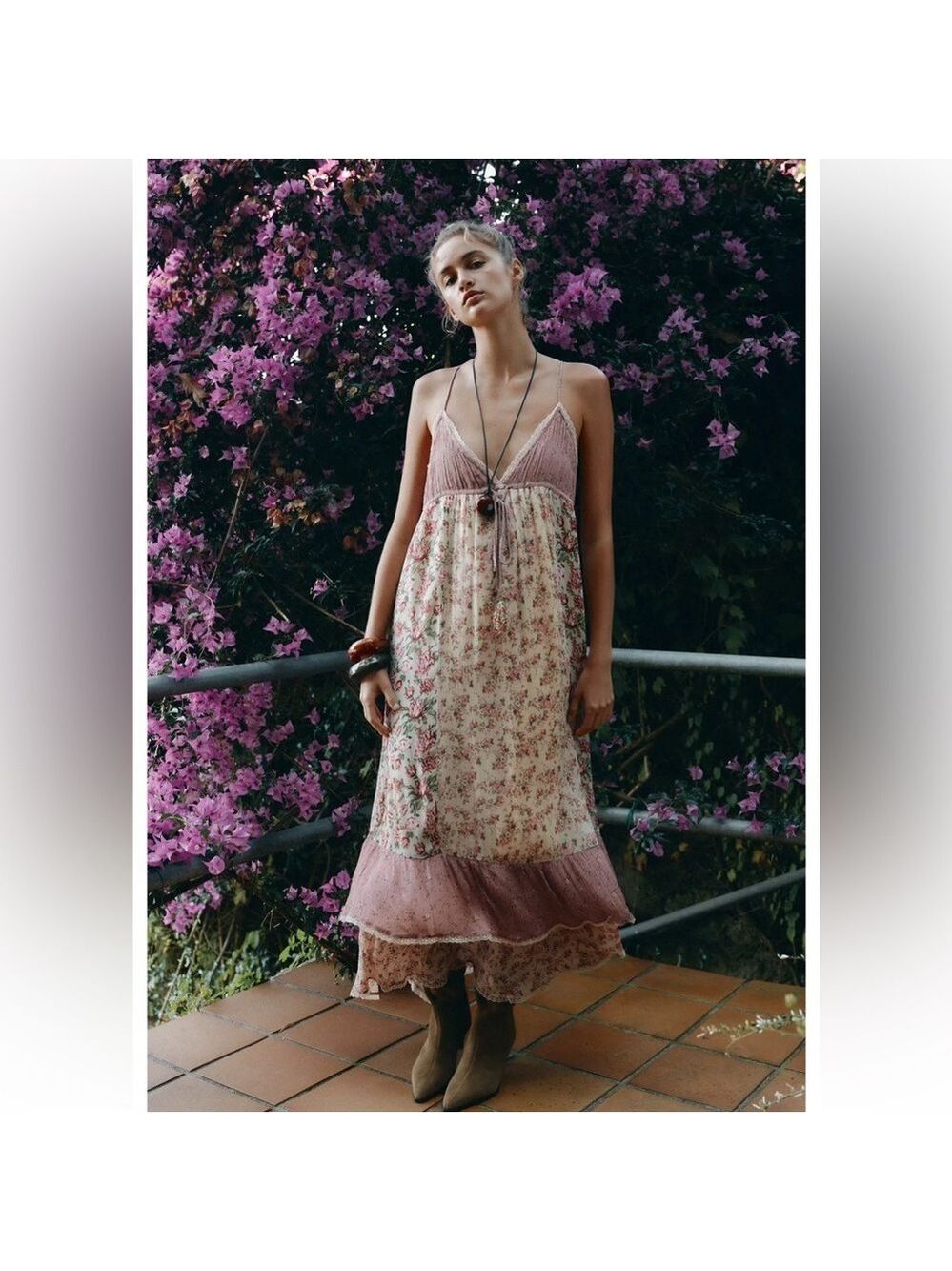 Zara Patchwork Floral Pink Maxi Dress VIRAL NWT Sold out!